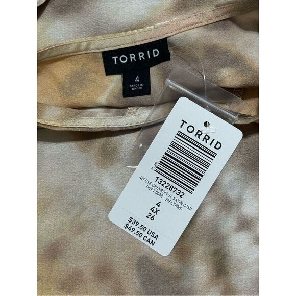 Torrid Chevron Tie Dye Satin Cami Blouse Tank Sleeveless‎ Taupe Brown Tan 4X - Picture 3 of 12